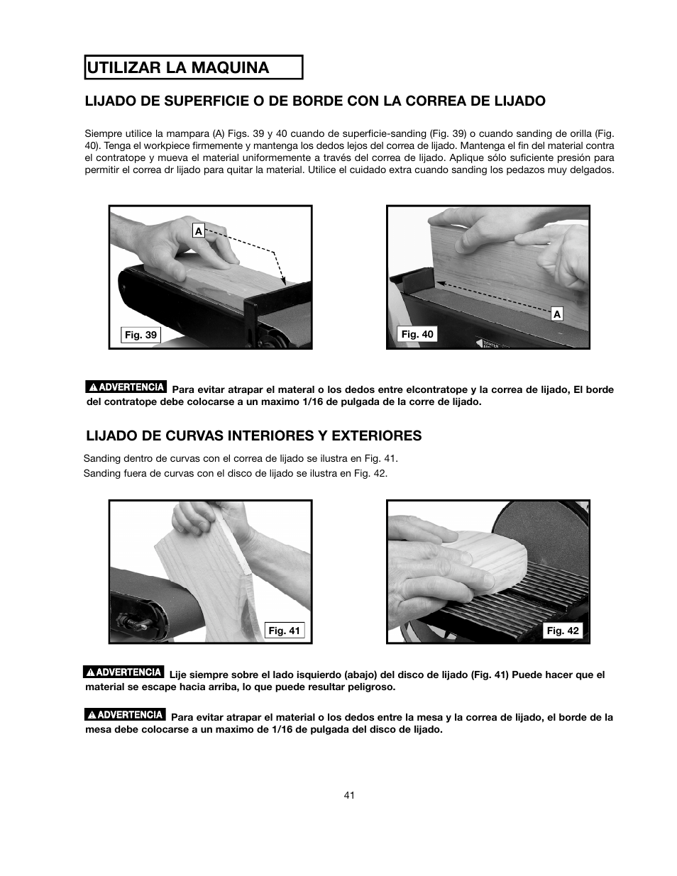 Utilizar la maquina, Lijado de curvas interiores y exteriores | Delta ShopMaster SM500 User Manual | Page 41 / 68