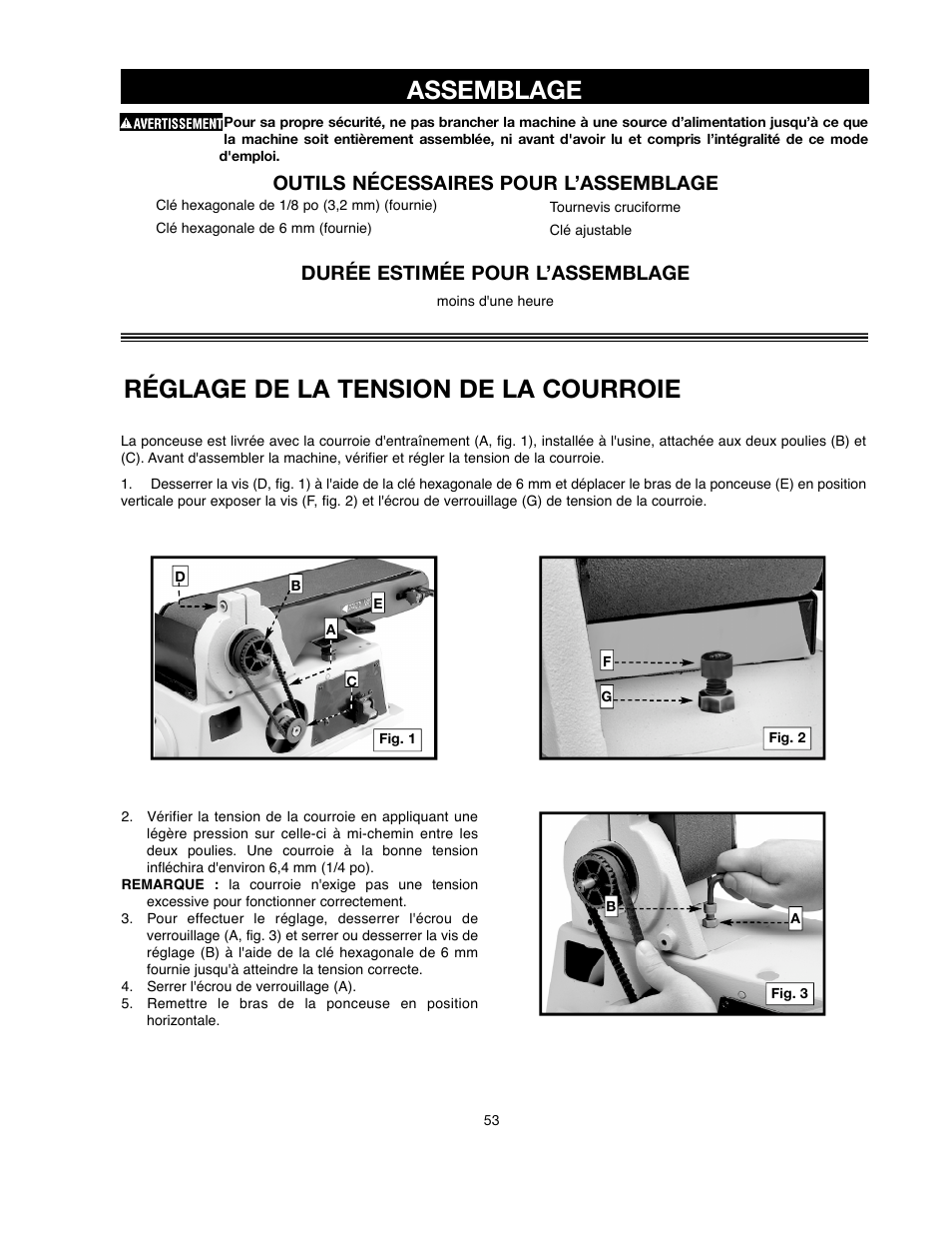 Réglage de la tension de la courroie | Delta ShopMaster SM500 User Manual | Page 53 / 68