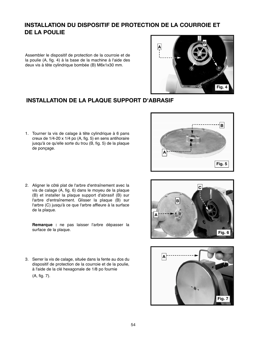 Installation de la plaque support d'abrasif | Delta ShopMaster SM500 User Manual | Page 54 / 68