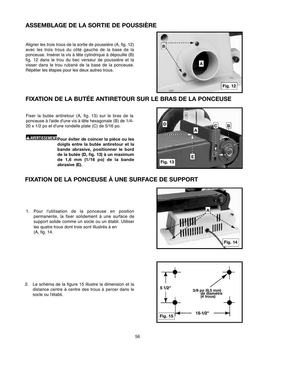 Fixation de la ponceuse à une surface de support | Delta ShopMaster SM500 User Manual | Page 56 / 68