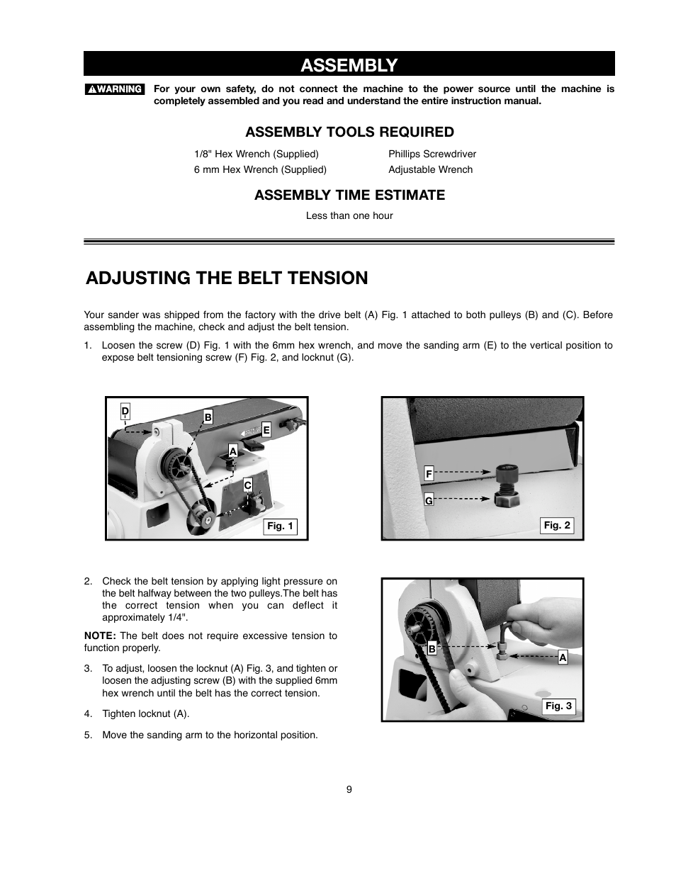 Adjusting the belt tension | Delta ShopMaster SM500 User Manual | Page 9 / 68