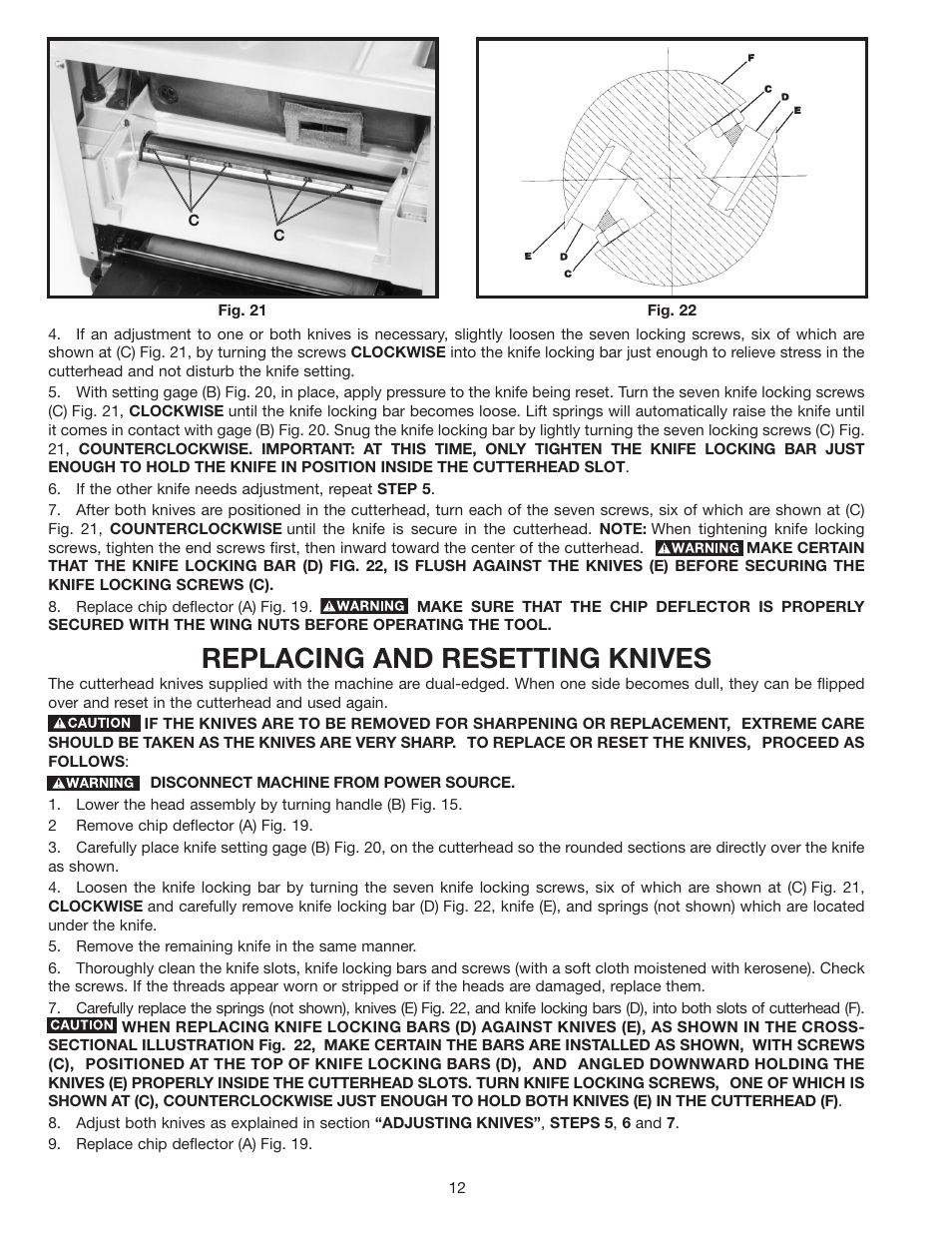 Replacing and resetting knives | Delta TP300 User Manual | Page 12 / 17