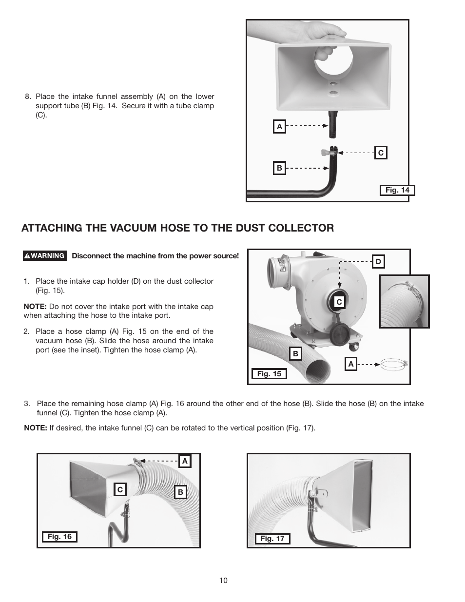 Attaching the vacuum hose to the dust collector | Delta 36-978 User Manual | Page 10 / 40