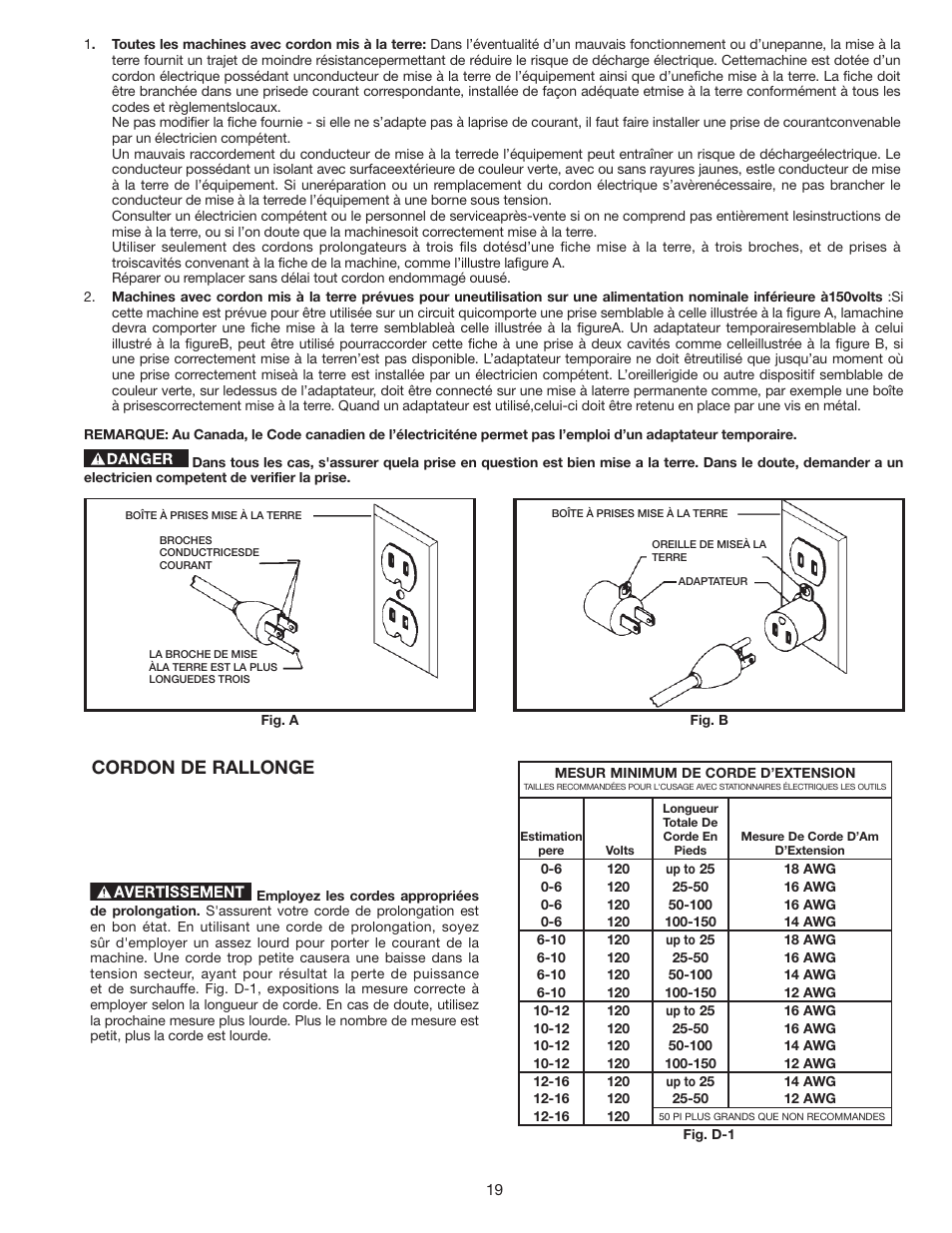 Cordon de rallonge | Delta 36-978 User Manual | Page 19 / 40