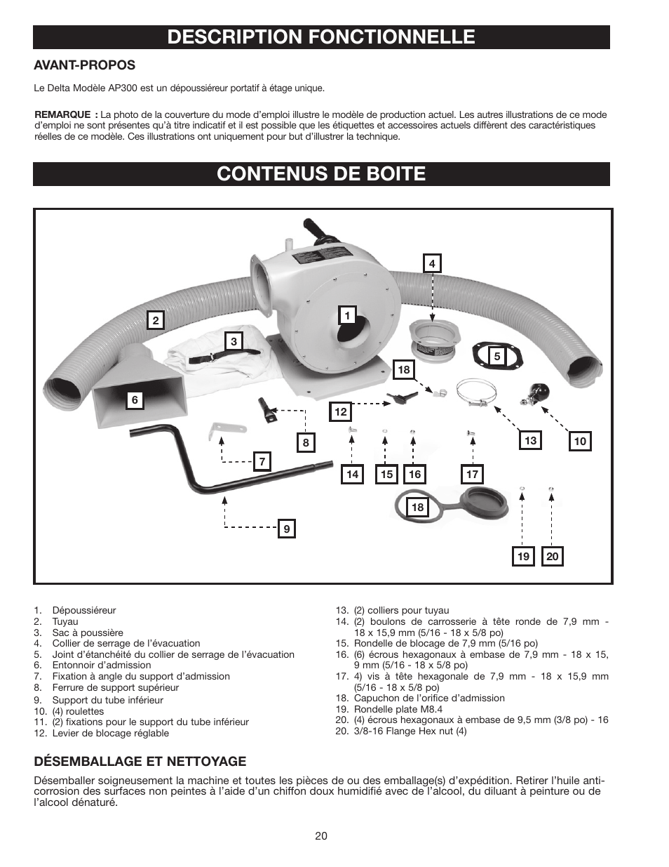 Description fonctionnelle contenus de boite | Delta 36-978 User Manual | Page 20 / 40