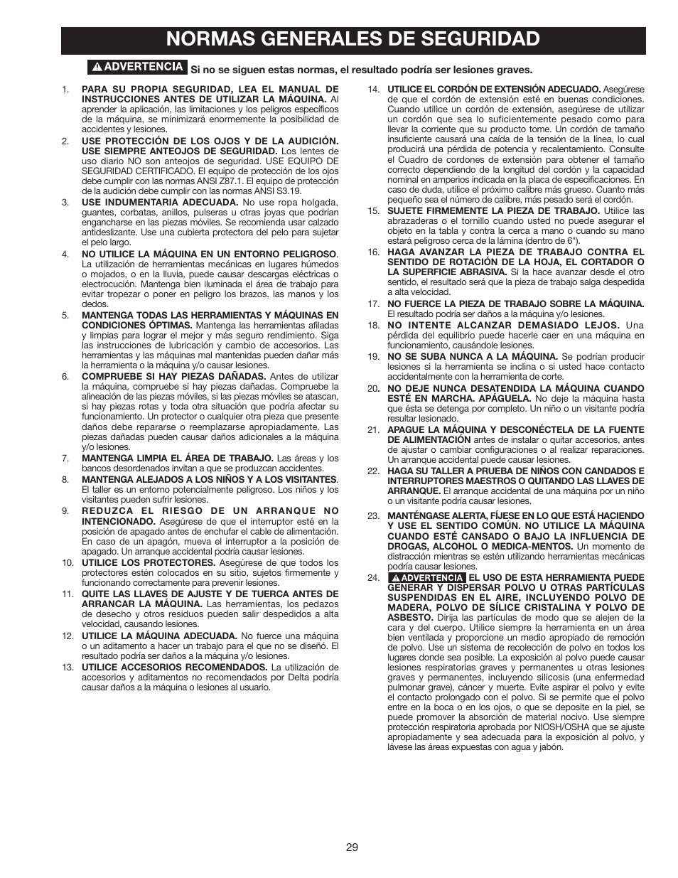 Normas generales de seguridad | Delta 36-978 User Manual | Page 29 / 40