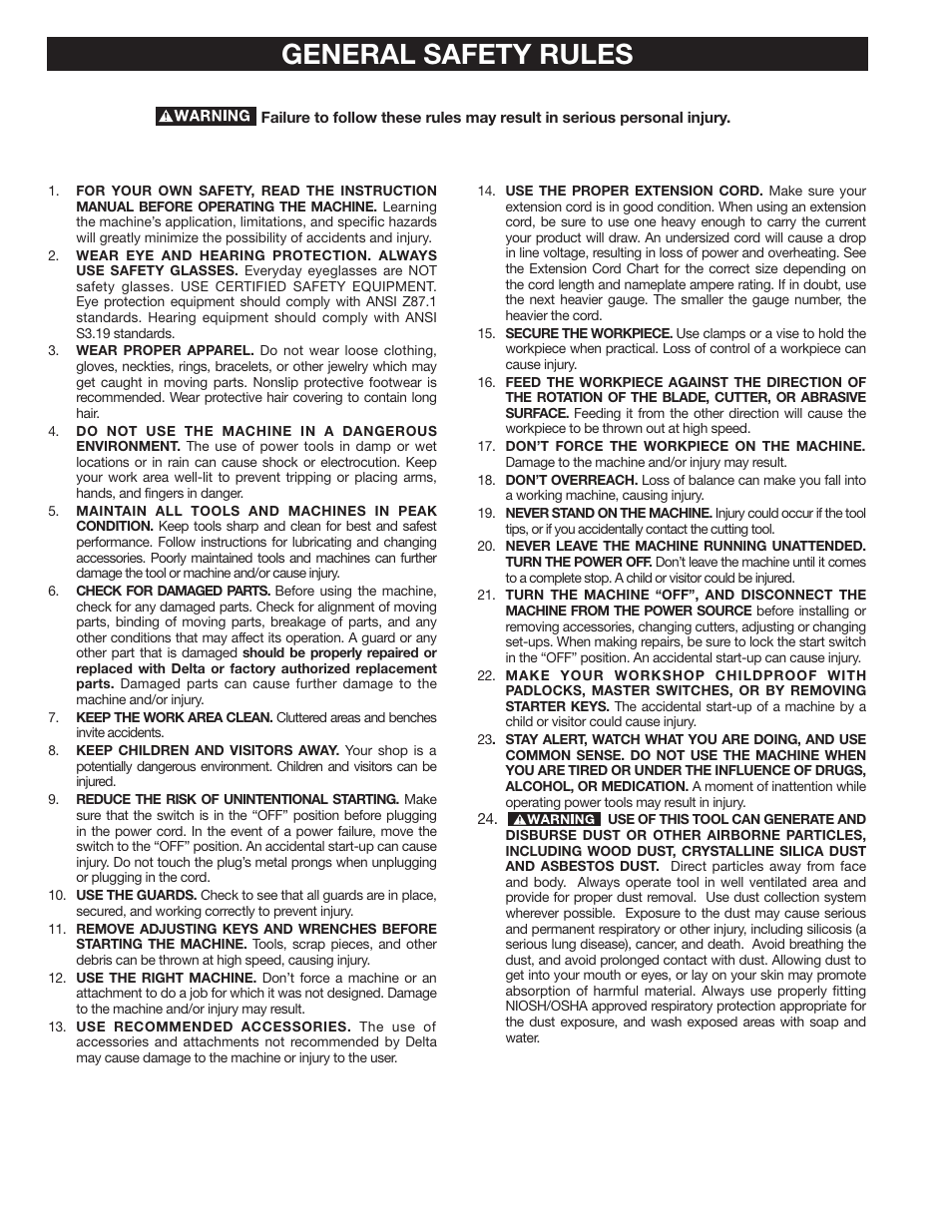 General safety rules | Delta 36-978 User Manual | Page 4 / 40