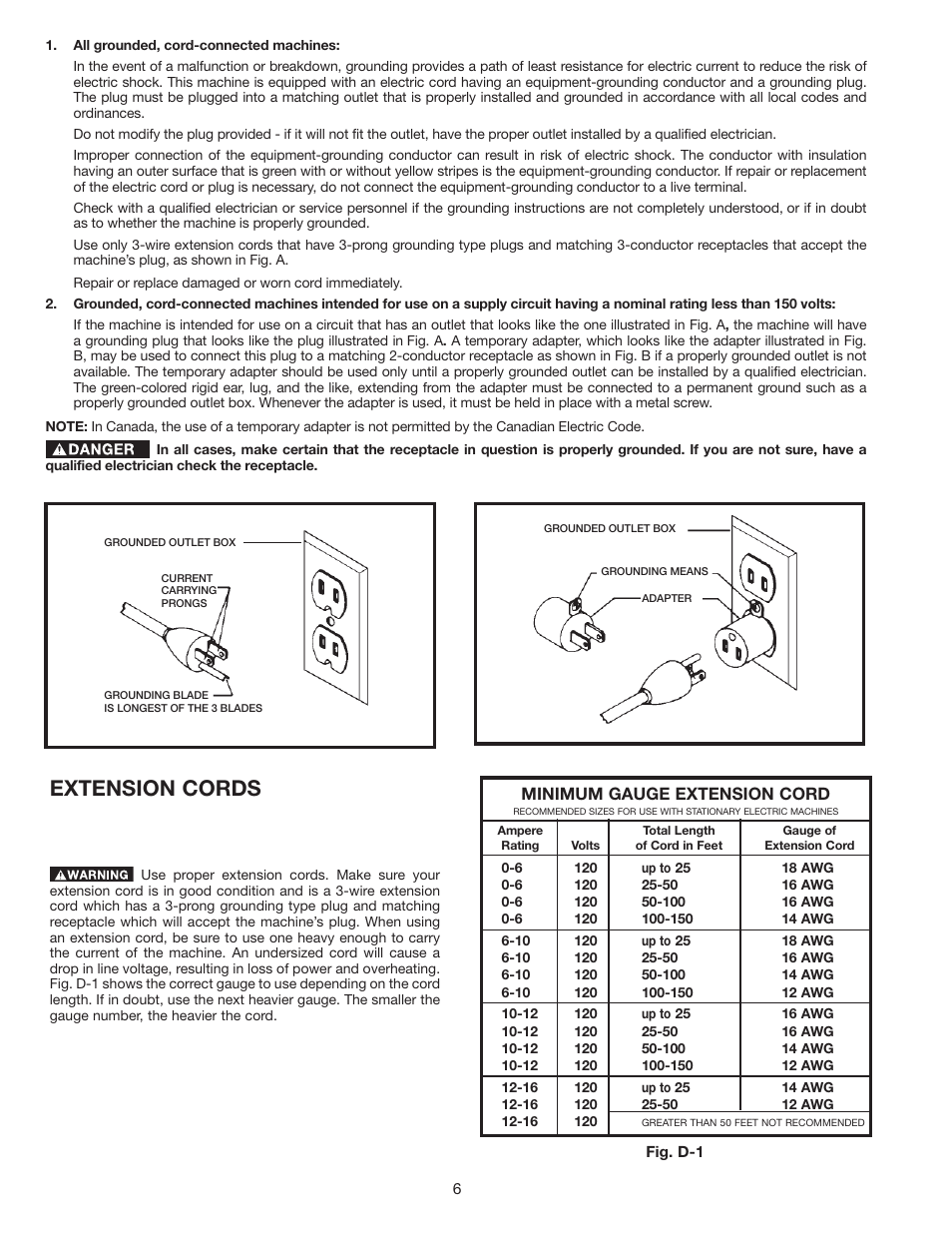 Extension cords | Delta 36-978 User Manual | Page 6 / 40