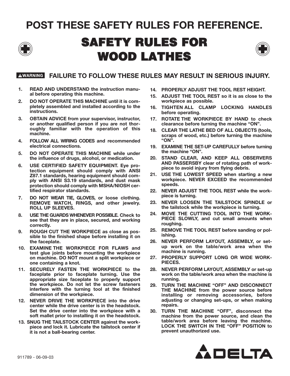 Delta Wood Lathe User Manual | 1 page