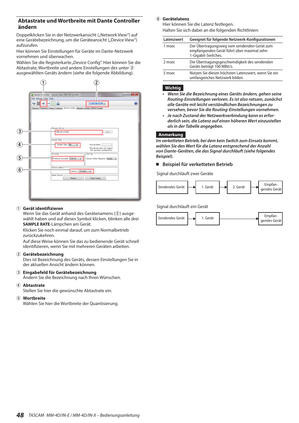 Tascam MM-4D/IN-E 4-Channel Mic/Line Input Dante Converter with Built-In DSP Mixer User Manual | Page 48 / 82
