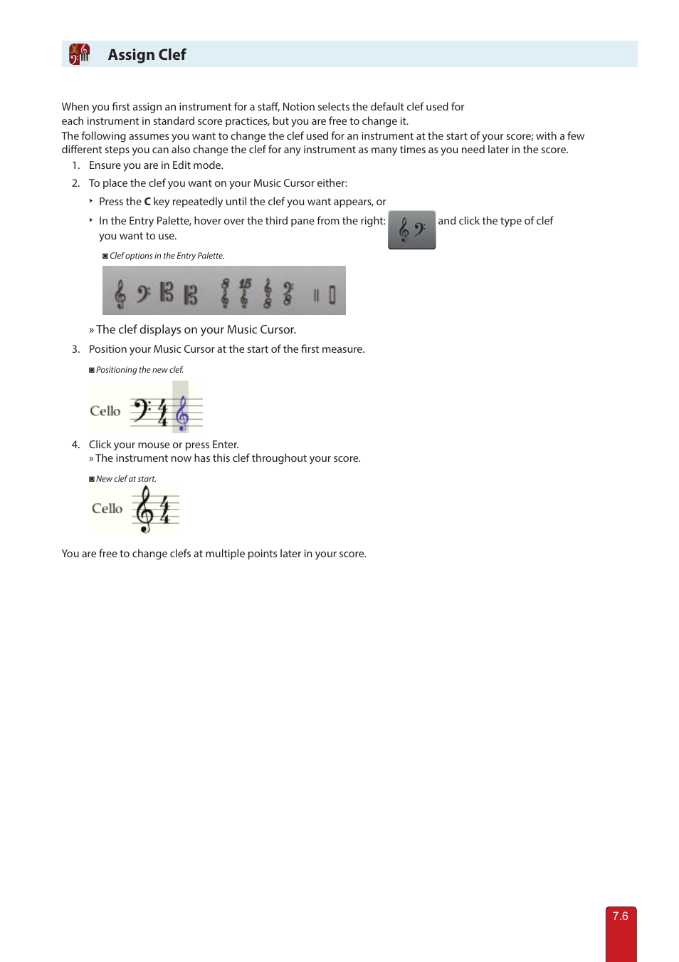 Assign clef | PreSonus Notion 6 - Notation Software (Boxed) User Manual | Page 109 / 292