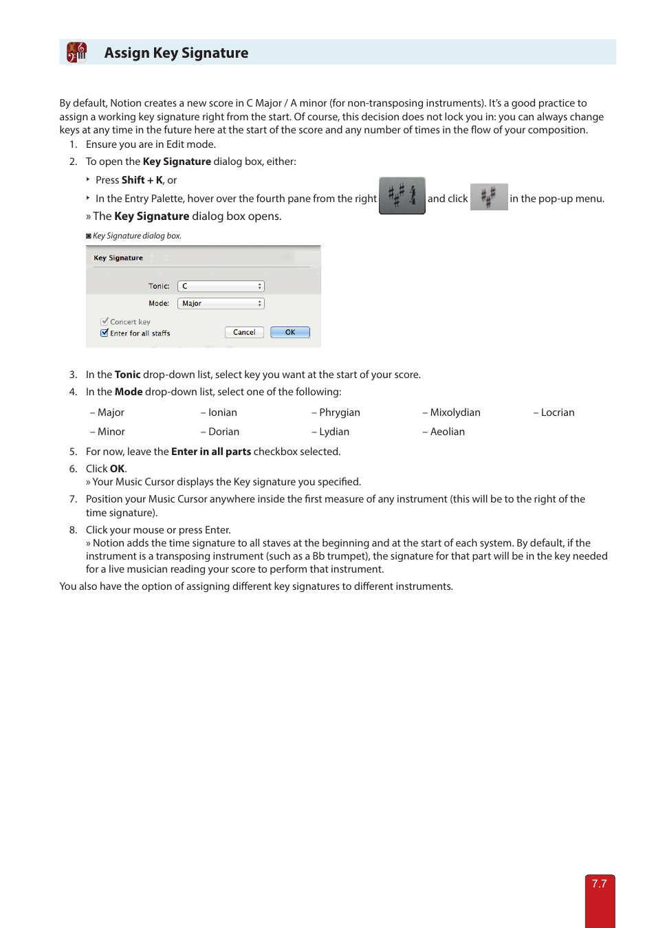 Assign key signature | PreSonus Notion 6 - Notation Software (Boxed) User Manual | Page 110 / 292