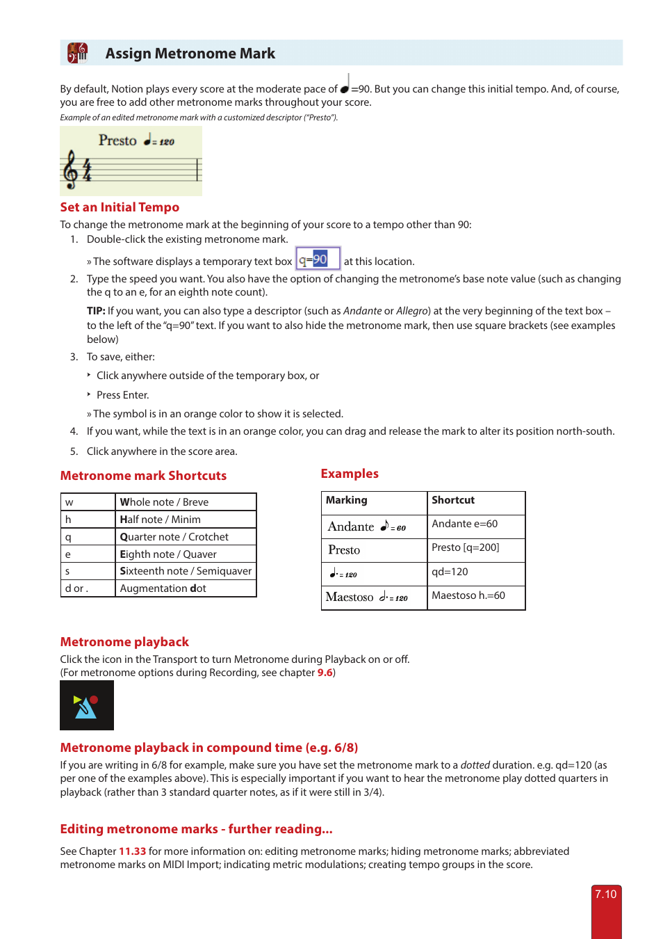 Assign metronome mark | PreSonus Notion 6 - Notation Software (Boxed) User Manual | Page 113 / 292