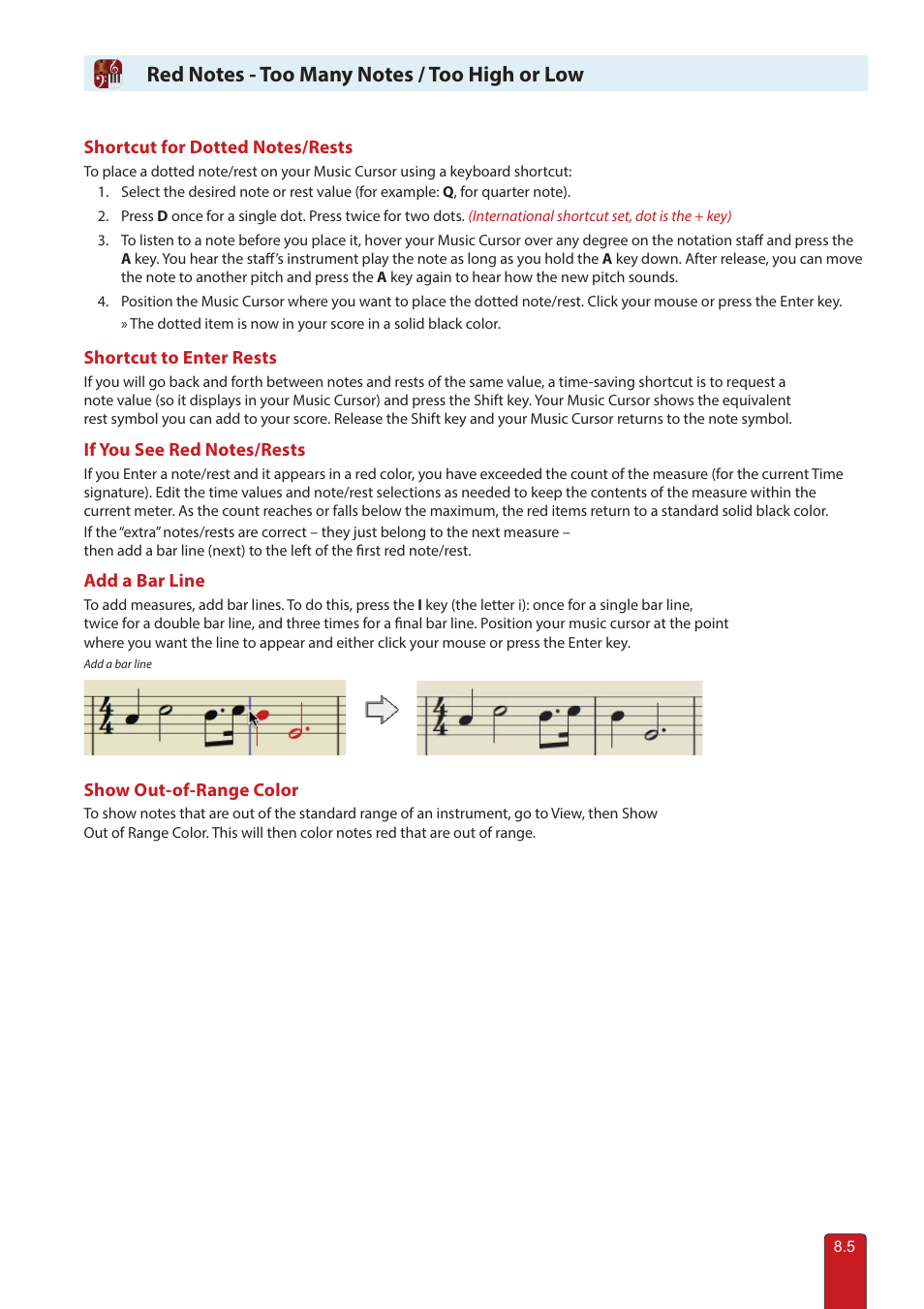 Red notes, Red notes - exceed duration / range | PreSonus Notion 6 - Notation Software (Boxed) User Manual | Page 118 / 292