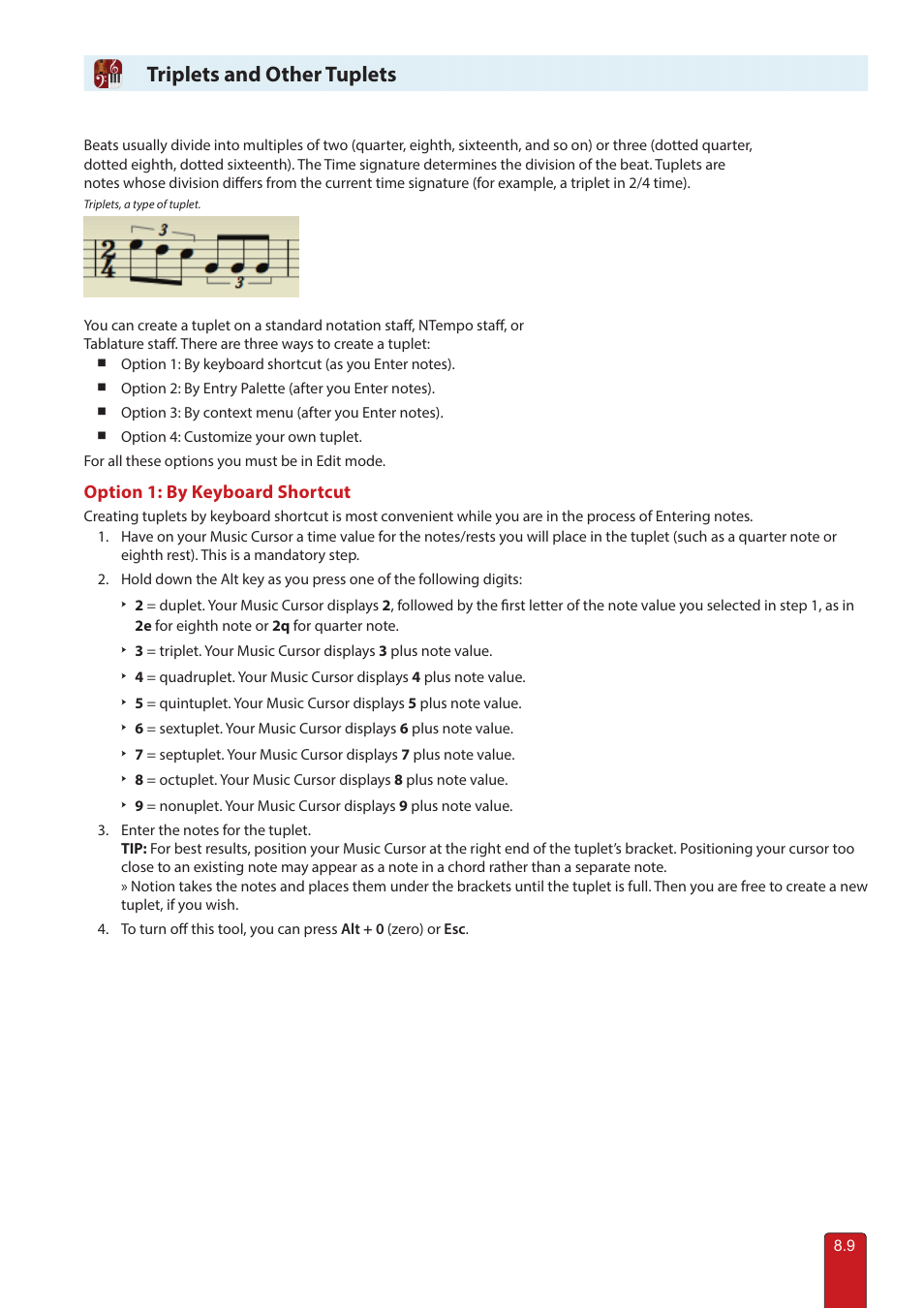 Triplets and other tuplets | PreSonus Notion 6 - Notation Software (Boxed) User Manual | Page 122 / 292