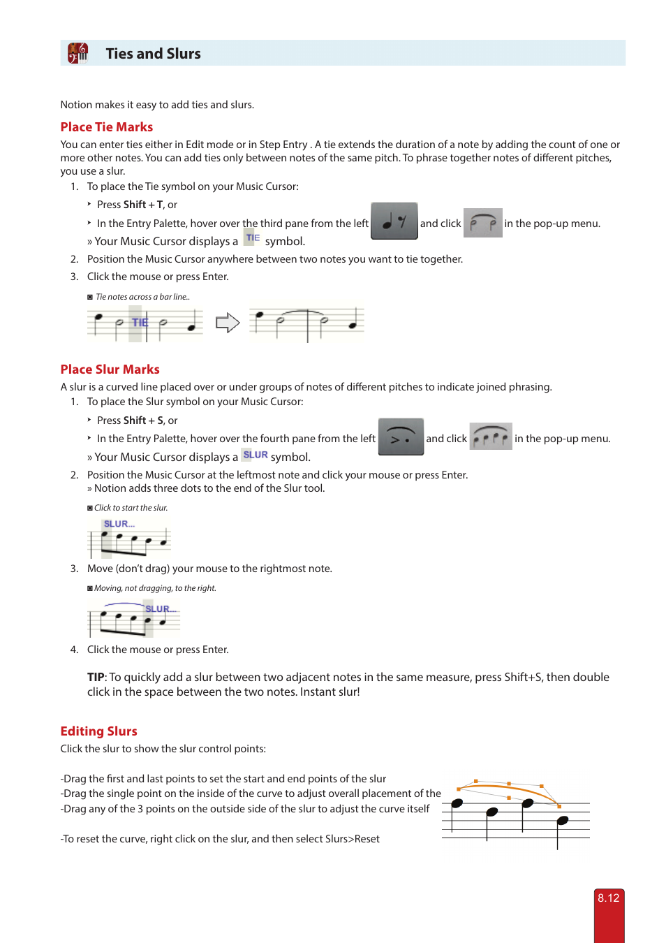 Ties and slurs | PreSonus Notion 6 - Notation Software (Boxed) User Manual | Page 125 / 292