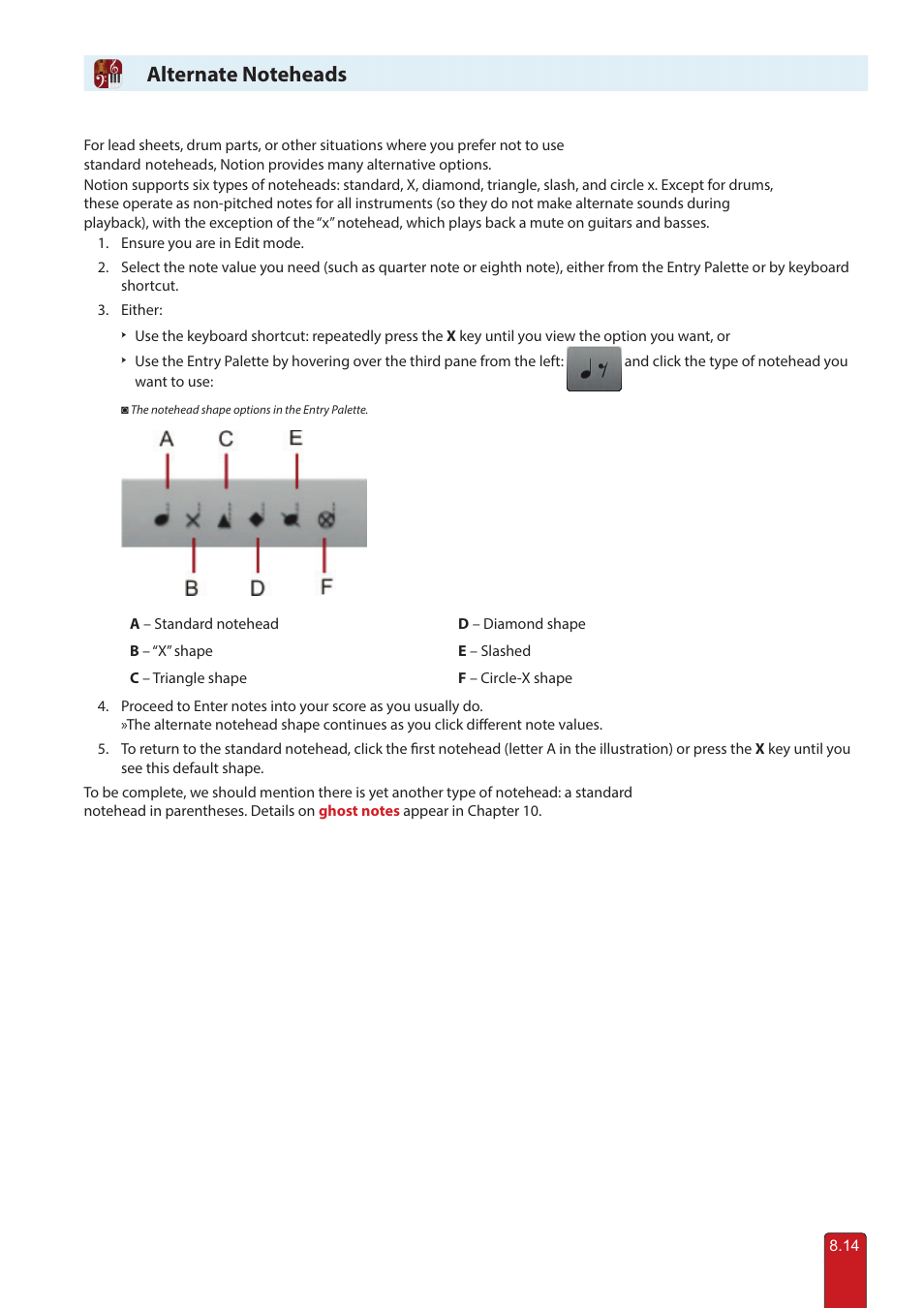 Alternate noteheads | PreSonus Notion 6 - Notation Software (Boxed) User Manual | Page 127 / 292