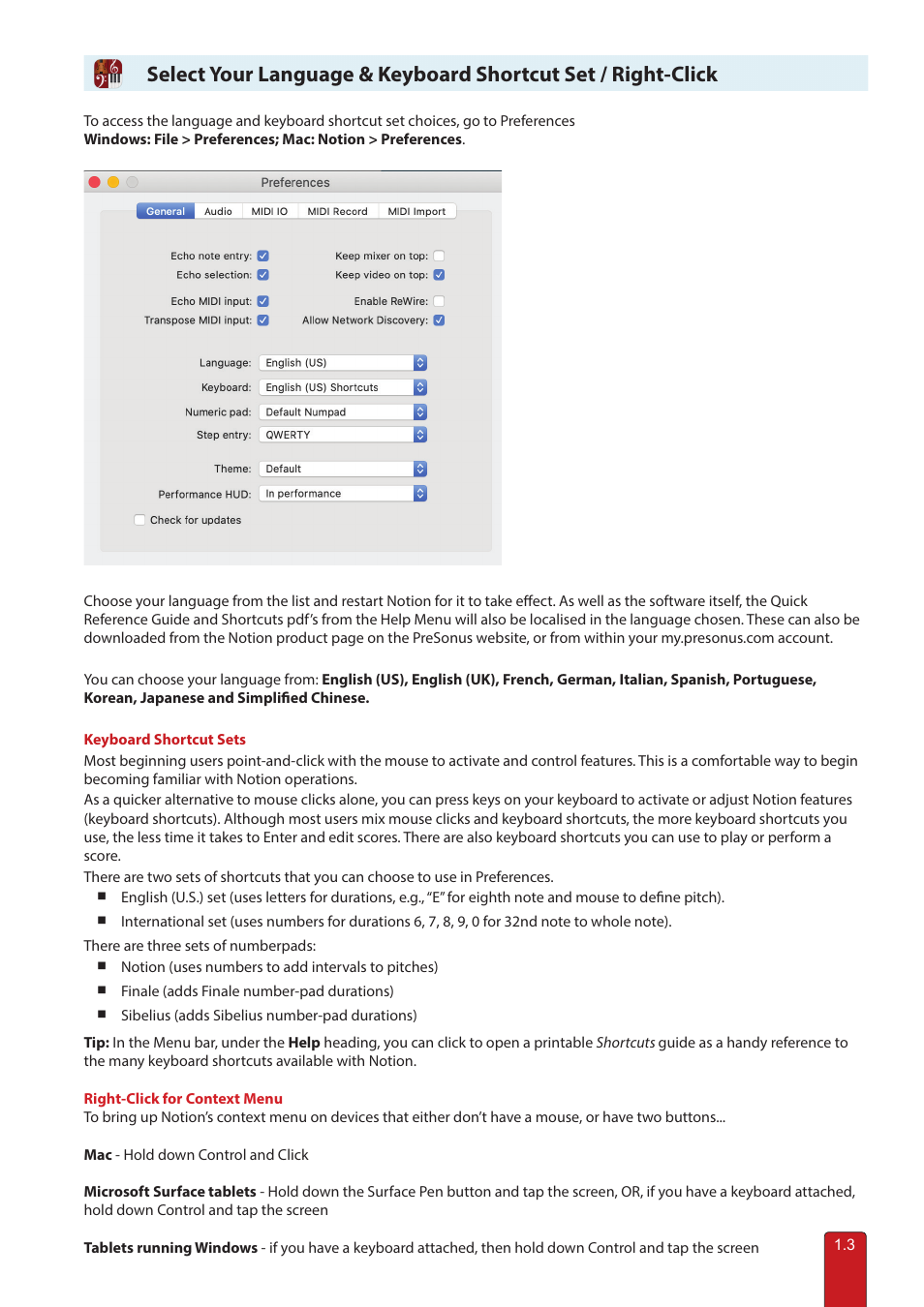 Keyboard shortcut set, Select your keyboard shortcut set | PreSonus Notion 6 - Notation Software (Boxed) User Manual | Page 13 / 292