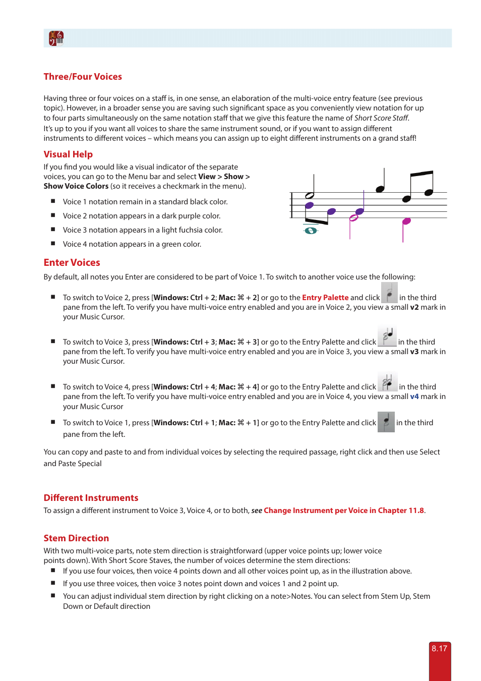 Short-score staff, Enter voices | PreSonus Notion 6 - Notation Software (Boxed) User Manual | Page 130 / 292