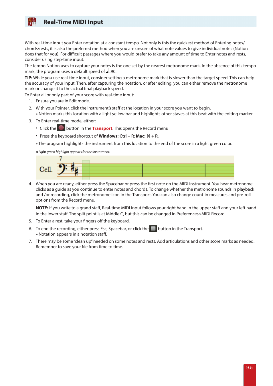 Real-time midi input | PreSonus Notion 6 - Notation Software (Boxed) User Manual | Page 138 / 292