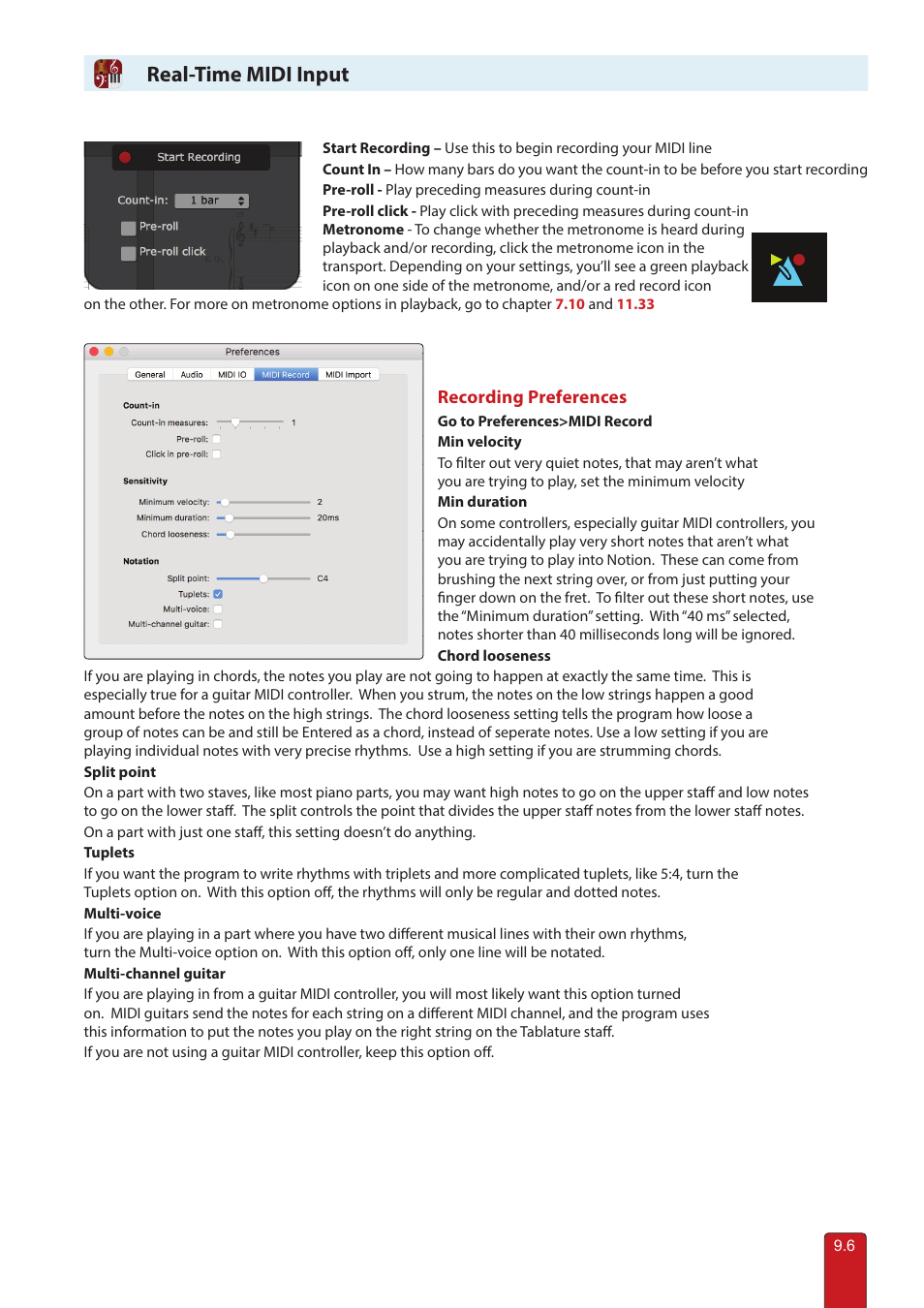 Real-time midi input | PreSonus Notion 6 - Notation Software (Boxed) User Manual | Page 139 / 292