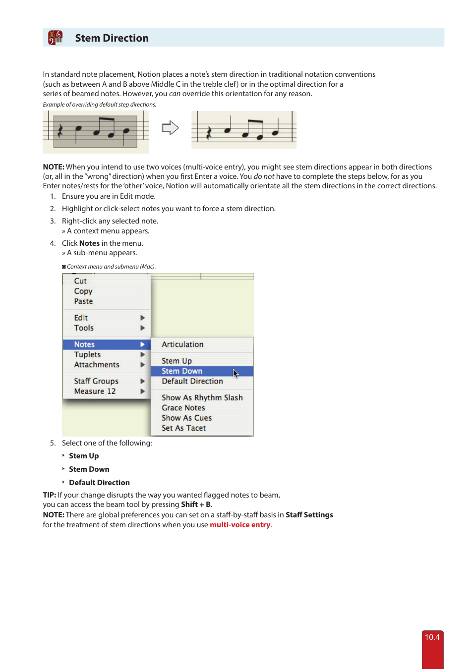 Stem direction | PreSonus Notion 6 - Notation Software (Boxed) User Manual | Page 153 / 292