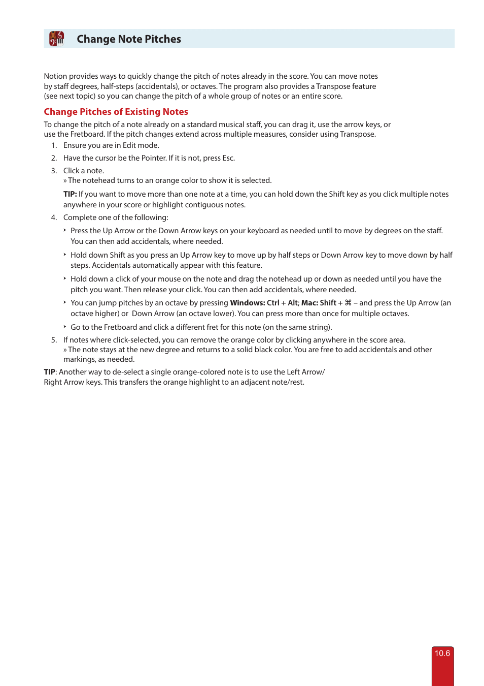 Change note pitches | PreSonus Notion 6 - Notation Software (Boxed) User Manual | Page 155 / 292