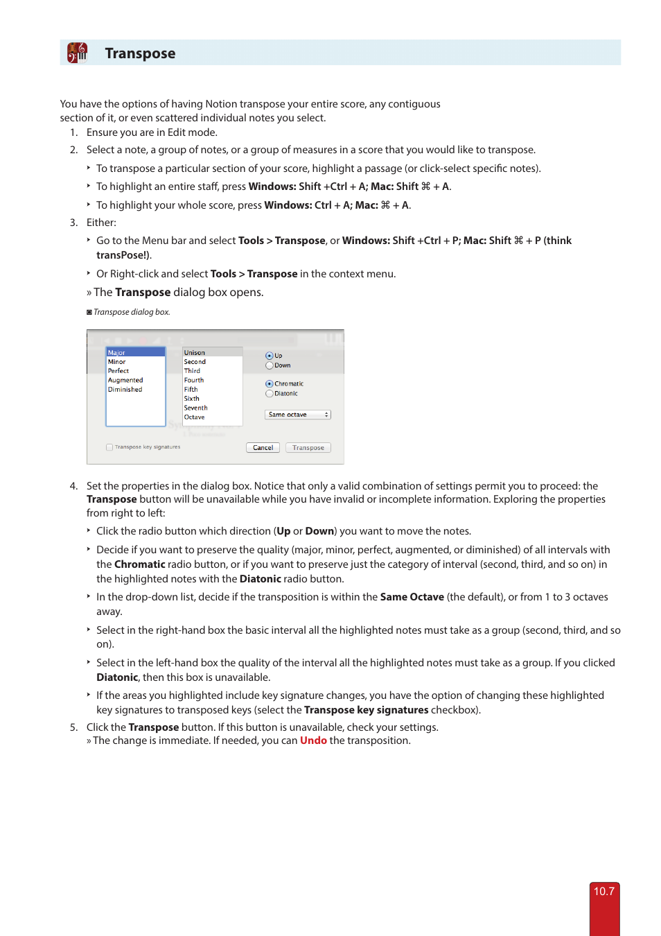 Transpose | PreSonus Notion 6 - Notation Software (Boxed) User Manual | Page 156 / 292