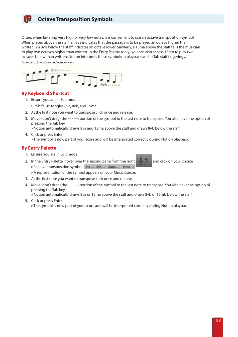 Octave transposition symbols | PreSonus Notion 6 - Notation Software (Boxed) User Manual | Page 157 / 292