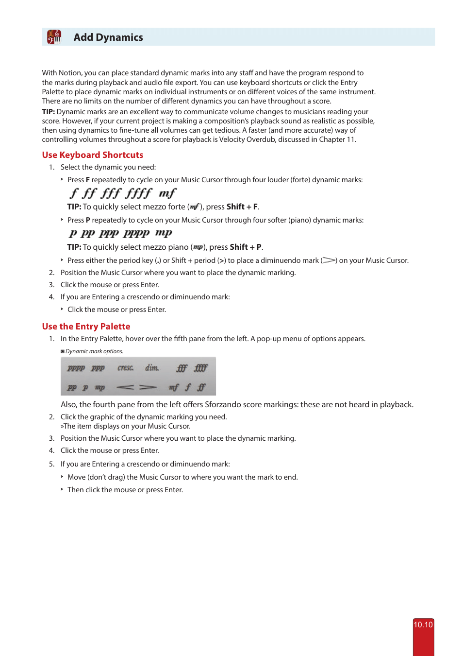 Add dynamics | PreSonus Notion 6 - Notation Software (Boxed) User Manual | Page 159 / 292