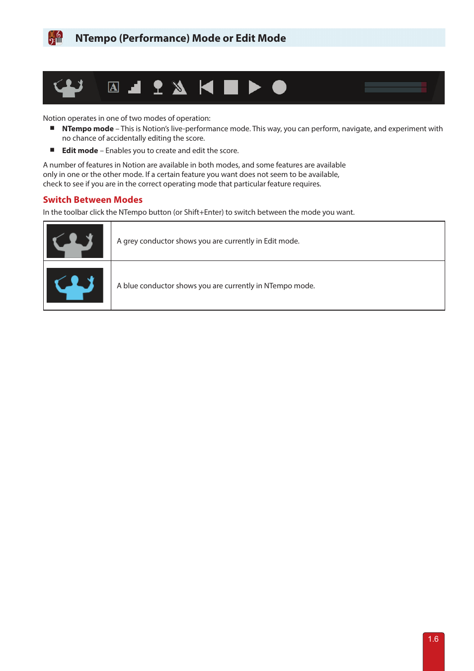 Ntempo or edit mode, Ntempo mode or edit mode, Ntempo (performance) mode or edit mode | PreSonus Notion 6 - Notation Software (Boxed) User Manual | Page 16 / 292