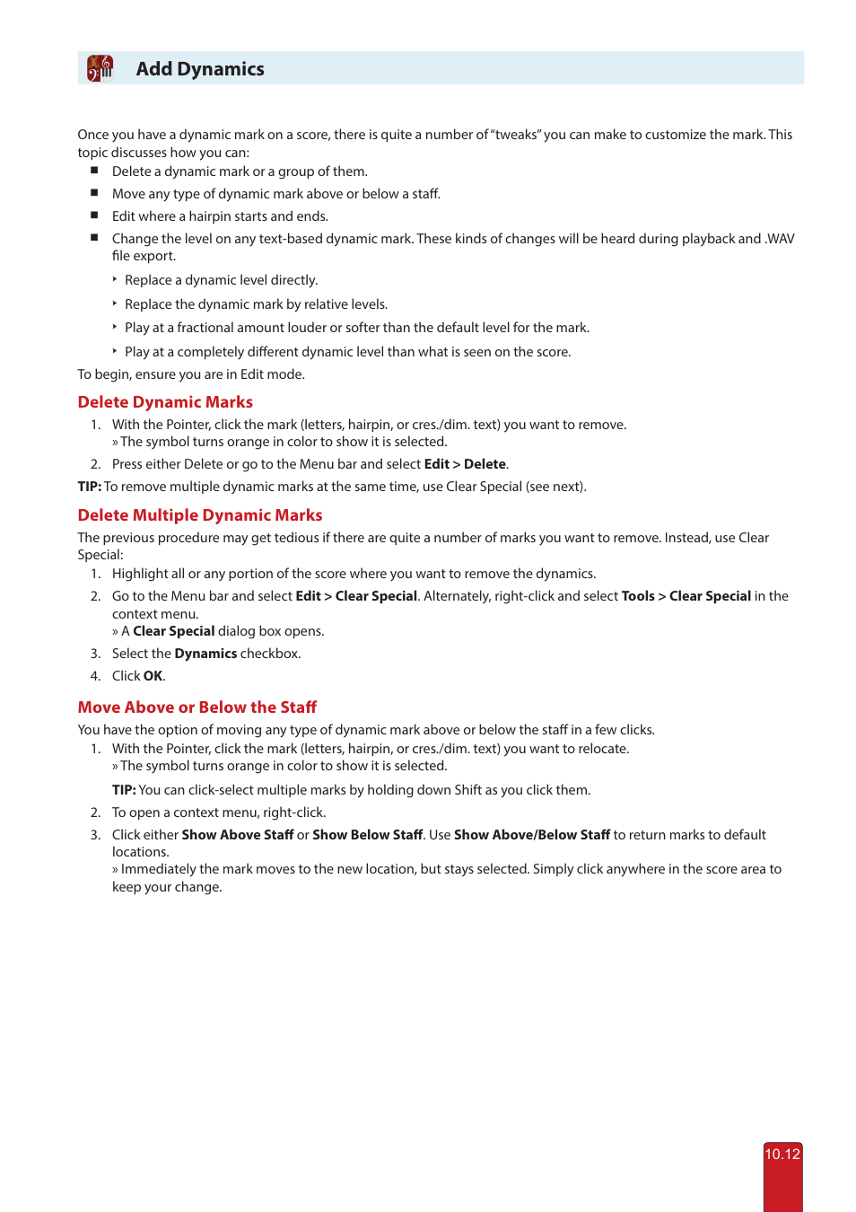 Edit dynamics, Add dynamics | PreSonus Notion 6 - Notation Software (Boxed) User Manual | Page 161 / 292