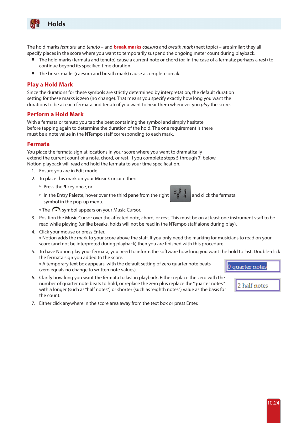 Holds | PreSonus Notion 6 - Notation Software (Boxed) User Manual | Page 173 / 292