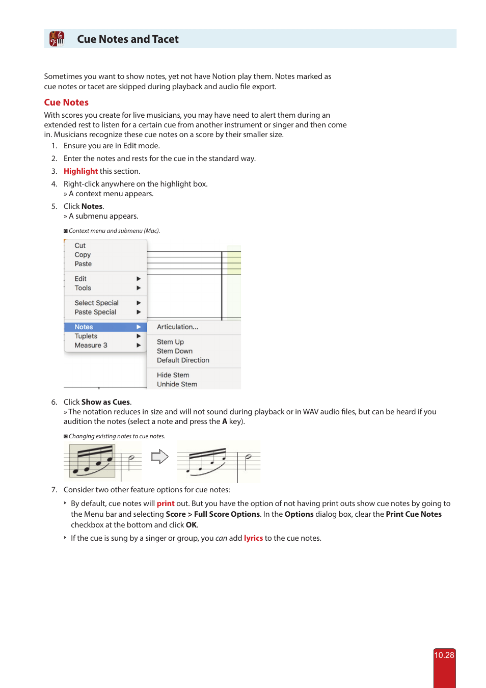 Cue notes and tacet | PreSonus Notion 6 - Notation Software (Boxed) User Manual | Page 177 / 292