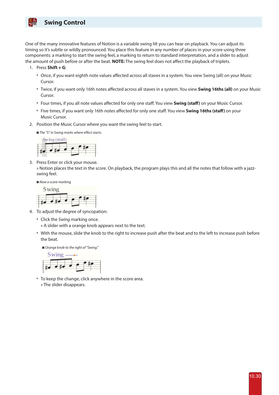 Swing control | PreSonus Notion 6 - Notation Software (Boxed) User Manual | Page 179 / 292