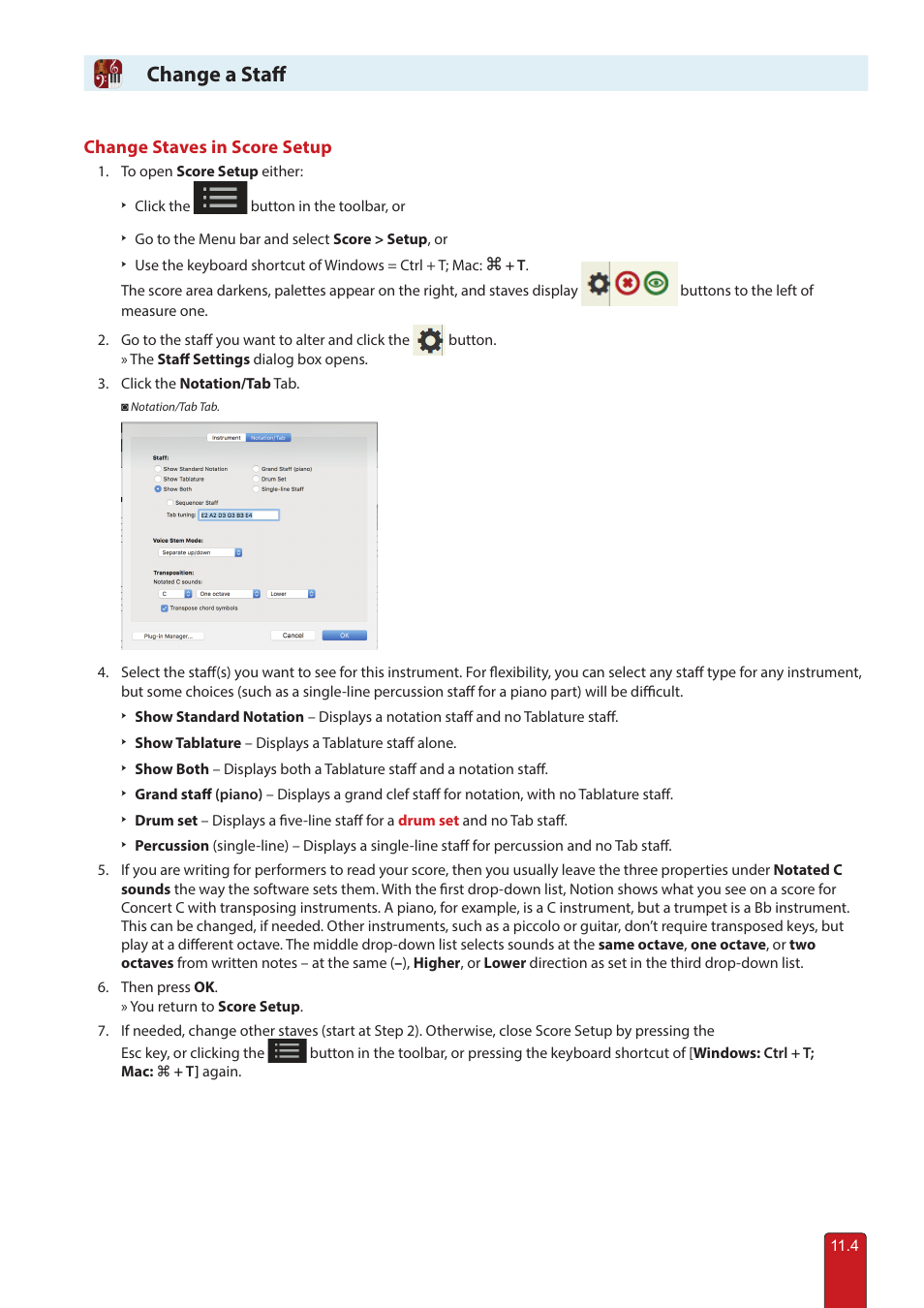 Change/delete/hide a staff, Change or delete a staff, Change a staff | PreSonus Notion 6 - Notation Software (Boxed) User Manual | Page 185 / 292