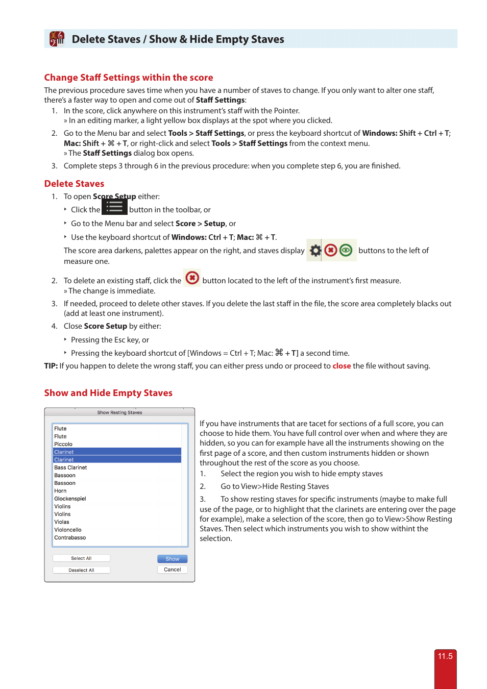 Delete staves / show & hide empty staves | PreSonus Notion 6 - Notation Software (Boxed) User Manual | Page 186 / 292