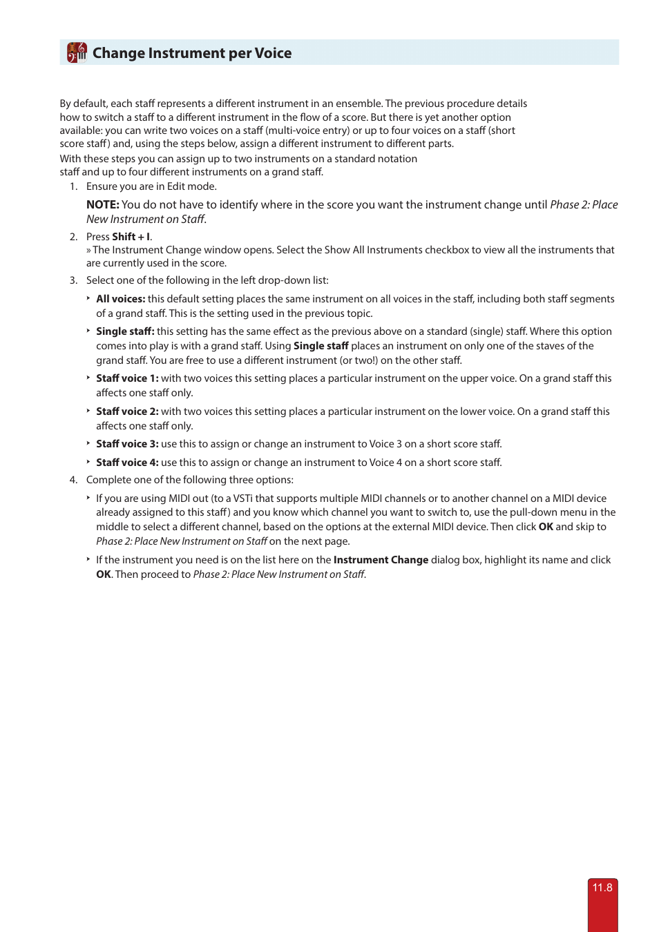 Change instrument per voice | PreSonus Notion 6 - Notation Software (Boxed) User Manual | Page 189 / 292