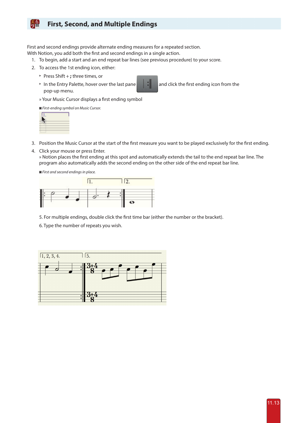 Multiple endings, First, second, and multiple endings | PreSonus Notion 6 - Notation Software (Boxed) User Manual | Page 194 / 292