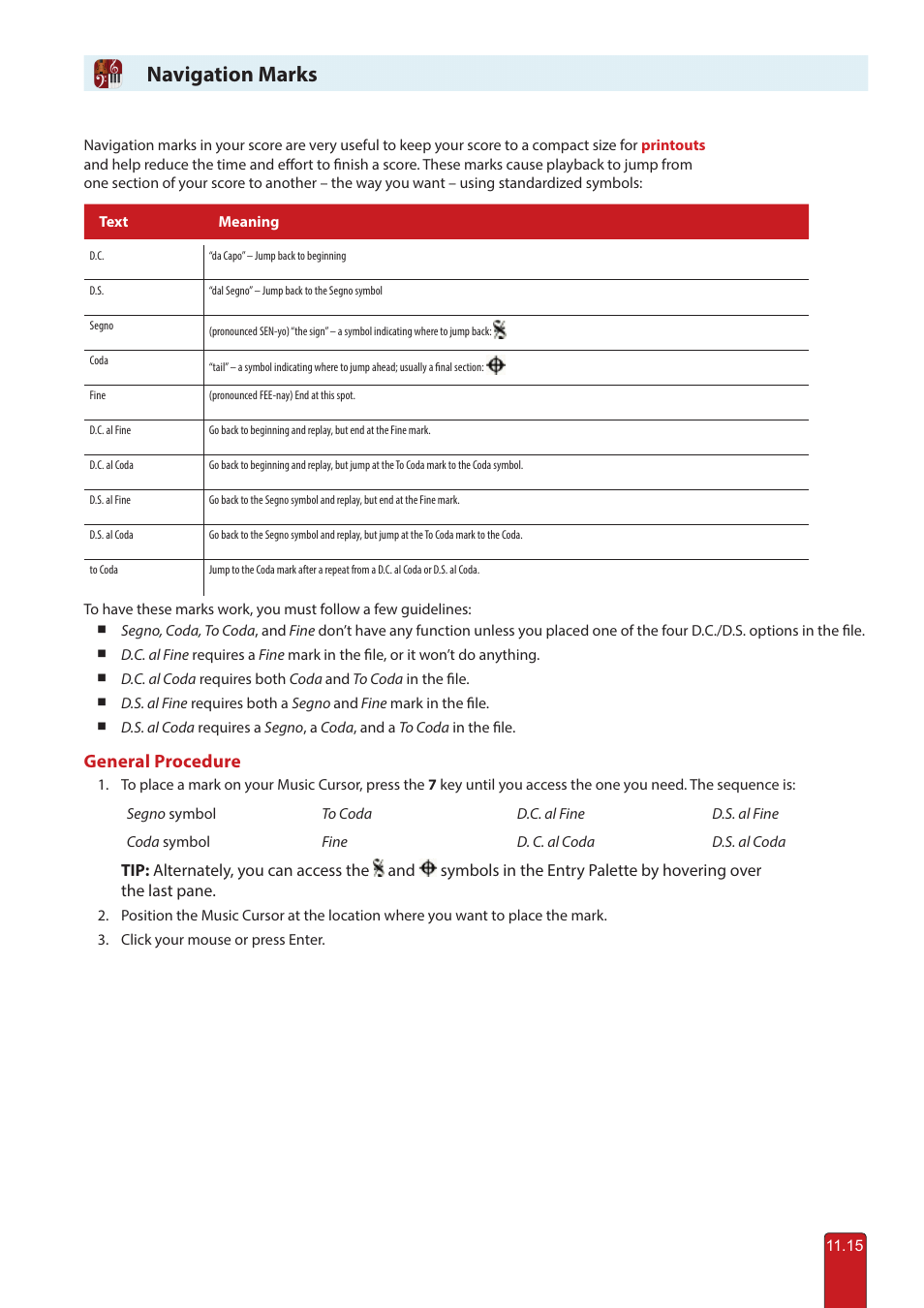 Navigation marks, General procedure | PreSonus Notion 6 - Notation Software (Boxed) User Manual | Page 196 / 292