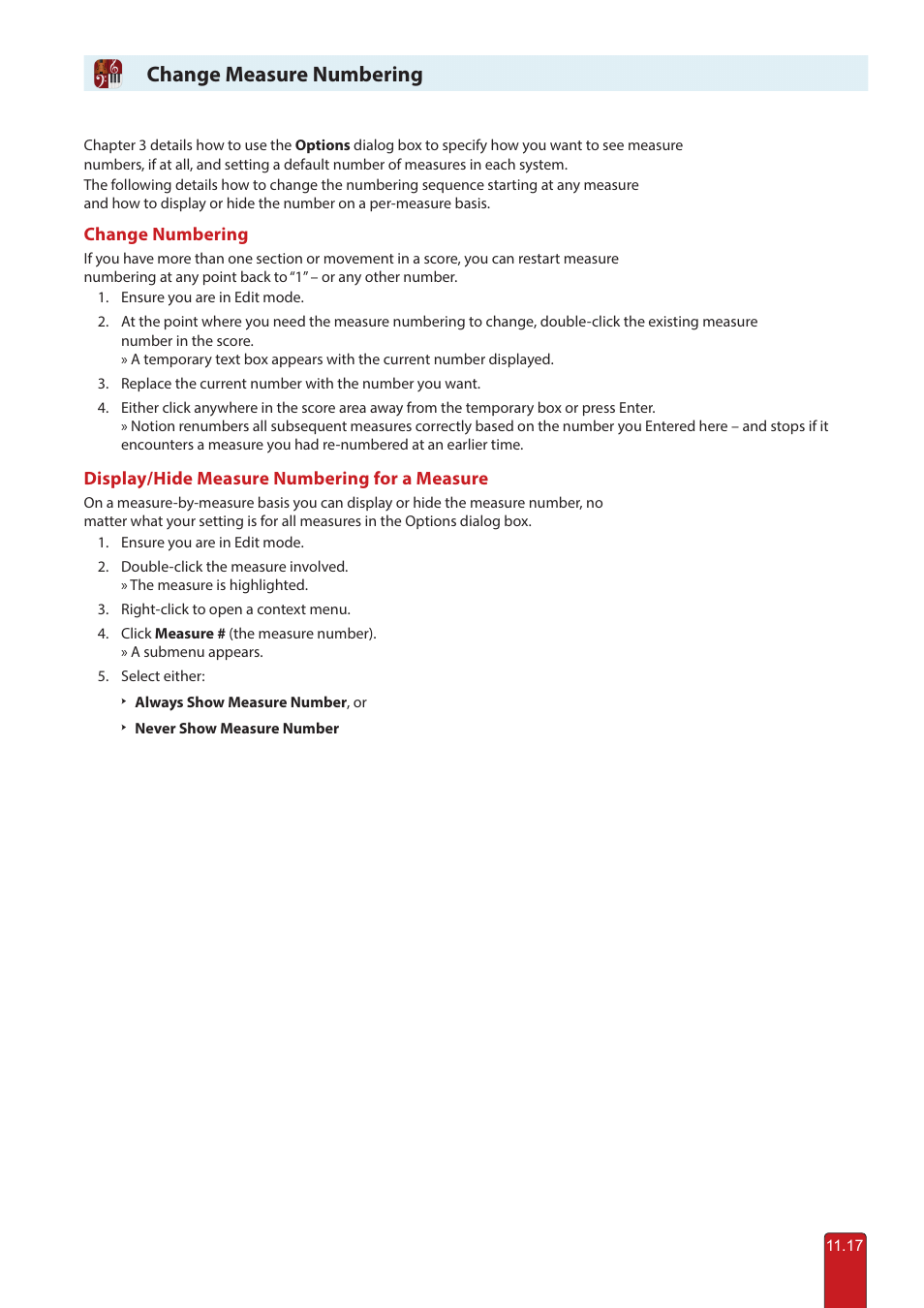 Change measure numbering | PreSonus Notion 6 - Notation Software (Boxed) User Manual | Page 198 / 292