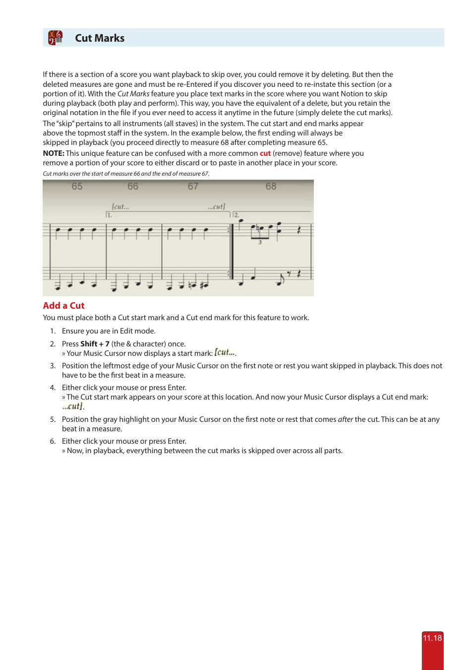 Cut marks | PreSonus Notion 6 - Notation Software (Boxed) User Manual | Page 199 / 292