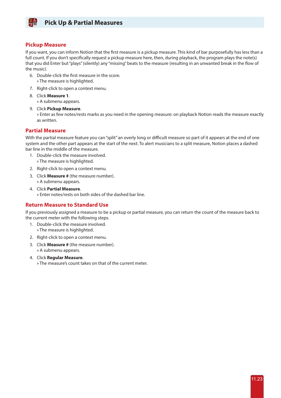 Pickup/partial measures, Pick up & partial measures | PreSonus Notion 6 - Notation Software (Boxed) User Manual | Page 204 / 292