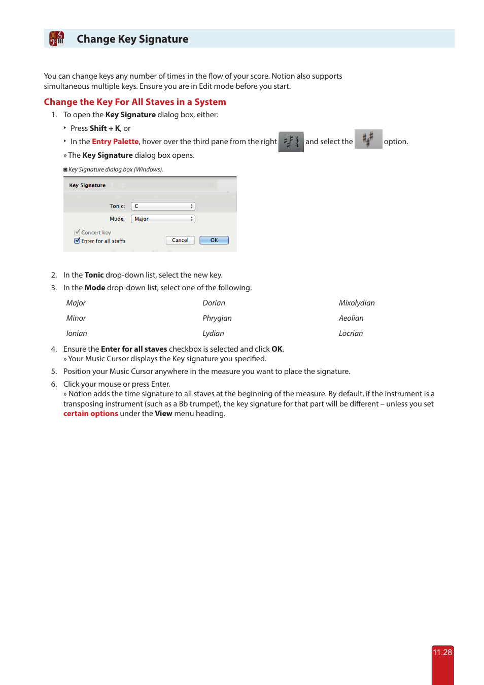 Change key signature | PreSonus Notion 6 - Notation Software (Boxed) User Manual | Page 209 / 292