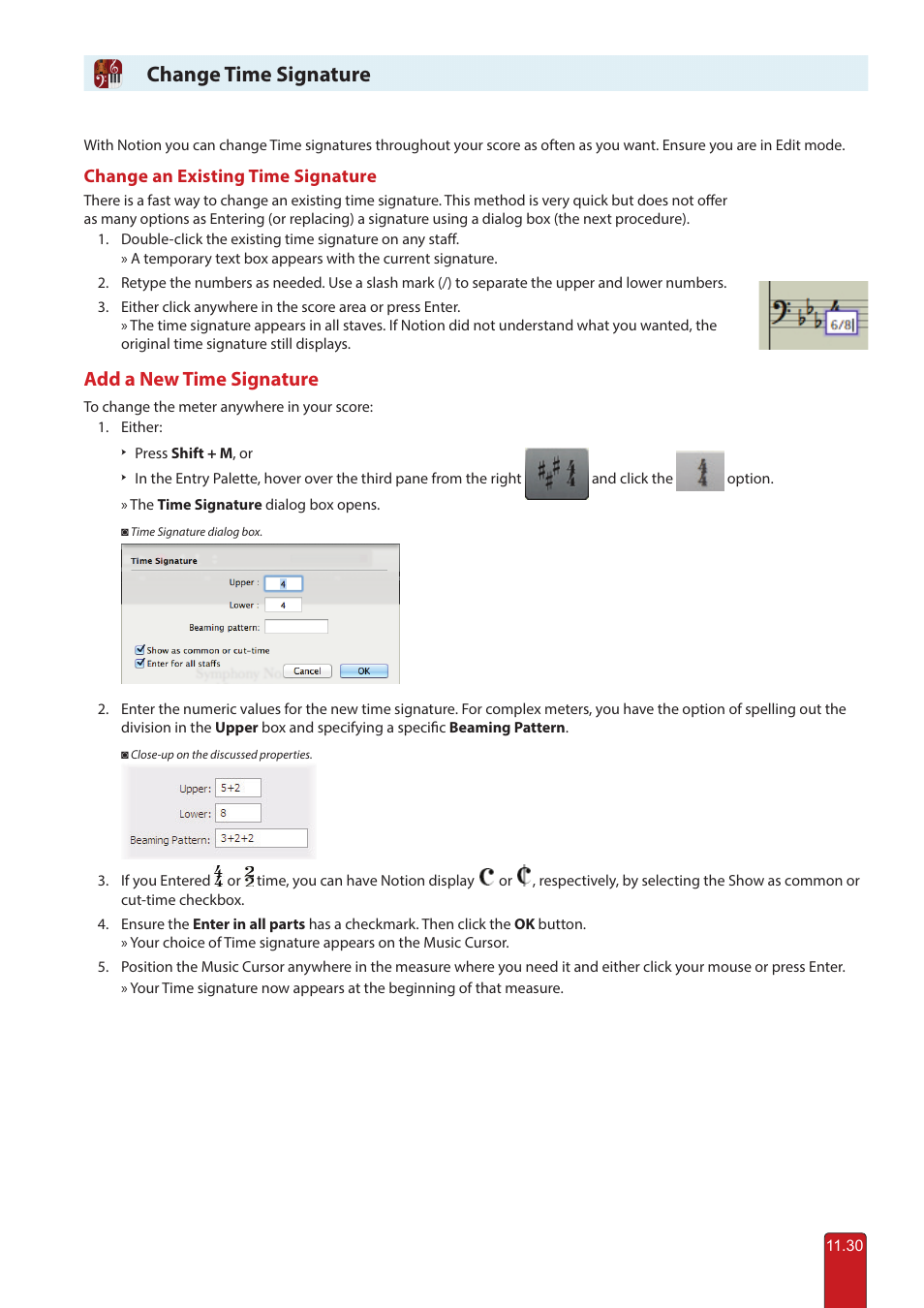 Change metronome mark, Change time signature, Add a new time signature | PreSonus Notion 6 - Notation Software (Boxed) User Manual | Page 211 / 292
