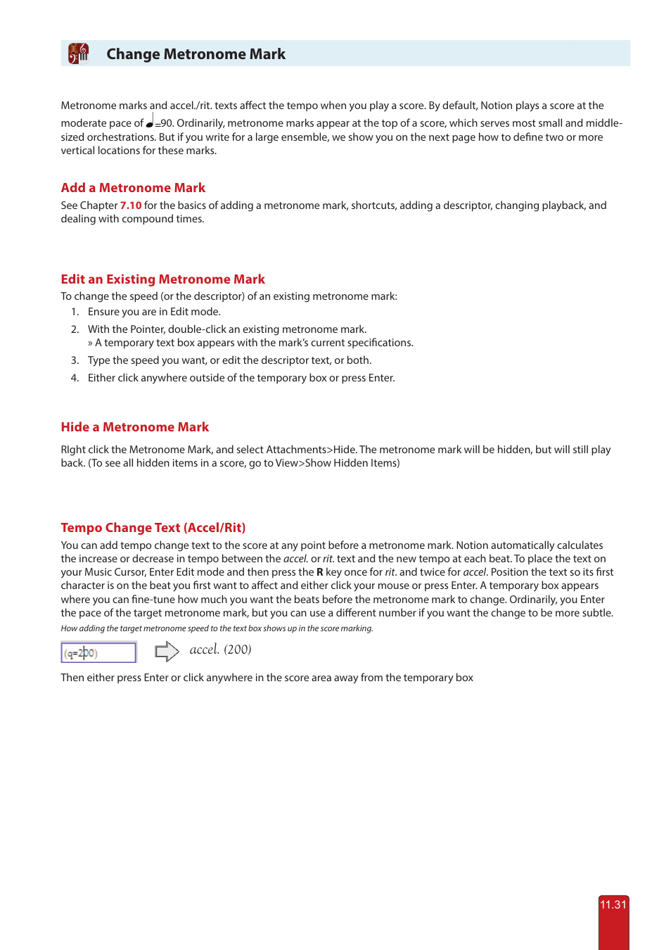 Change metronome mark, Accel | PreSonus Notion 6 - Notation Software (Boxed) User Manual | Page 212 / 292