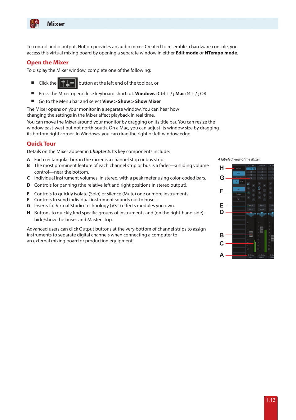 Mixer | PreSonus Notion 6 - Notation Software (Boxed) User Manual | Page 23 / 292