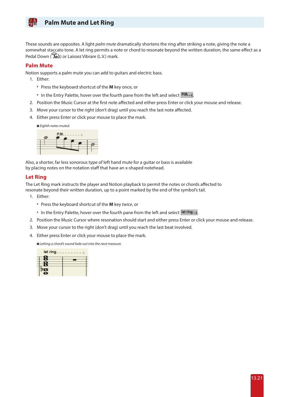 Palm mute / let ring, Palm mute and let ring | PreSonus Notion 6 - Notation Software (Boxed) User Manual | Page 258 / 292