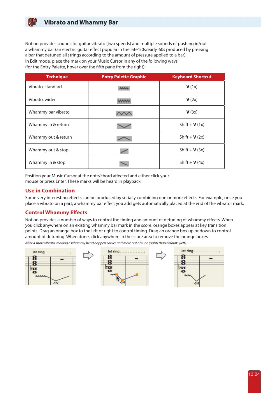 Vibrato / whammy bar, Vibrato and whammy bar | PreSonus Notion 6 - Notation Software (Boxed) User Manual | Page 261 / 292