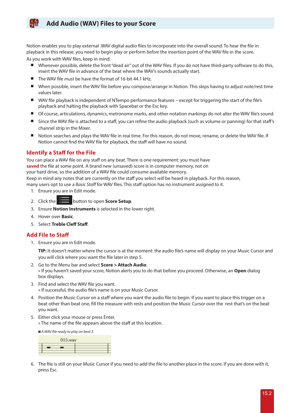 Add wav files, Add audio (wav) file, Add audio (wav) files to your score | PreSonus Notion 6 - Notation Software (Boxed) User Manual | Page 274 / 292